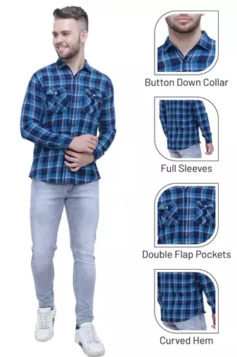 Men's cotton flannel double pocket shirt | checks shirt for men