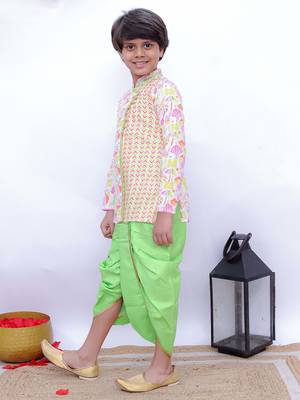 Twisha full sleeves beach print overlap kurta & dhoti - white & limegreen 1