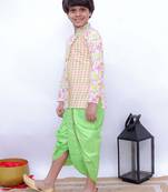 Twisha full sleeves beach print overlap kurta & dhoti - white & limegreen