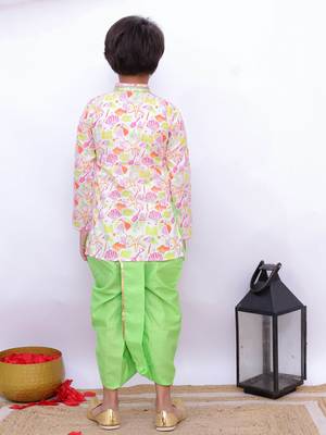 Twisha full sleeves beach print overlap kurta & dhoti - white & limegreen 4