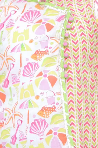 Twisha full sleeves beach print overlap kurta & dhoti - white & limegreen