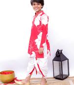 Twisha full sleeves daisies print kurta & dhoti- red & white