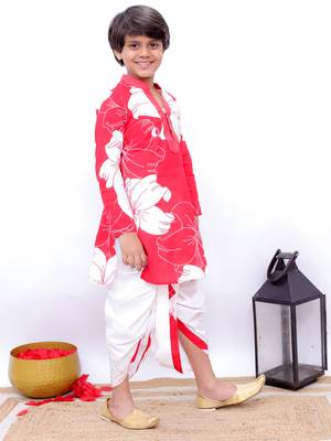 Twisha full sleeves daisies print kurta & dhoti- red & white 3