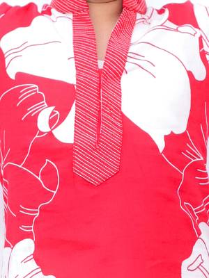 Twisha full sleeves daisies print kurta & dhoti- red & white 4