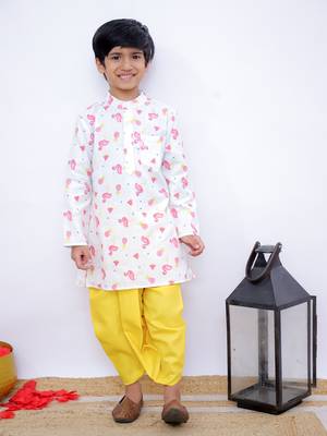 Twisha full sleeves famigo print kurta & dhoti- white & yellow 1