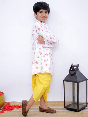 Twisha full sleeves famigo print kurta & dhoti- white & yellow 2