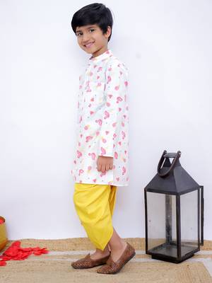 Twisha full sleeves famigo print kurta & dhoti- white & yellow 3