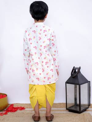 Twisha full sleeves famigo print kurta & dhoti- white & yellow 4