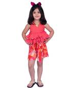 Twisha coral halter neck cotton  frilled top and geometric shorts 