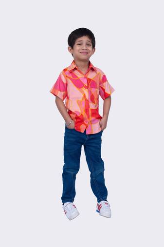 Twisha coral half sleeves cotton geometric print  shirt