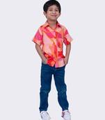 Twisha coral half sleeves cotton geometric print  shirt