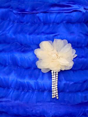 blue & beige sleeveless floral applique ruffle top &  embellished chania with dupatta set 5