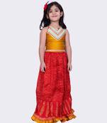 Twisha mustard & red halter neck jacquard top and art silk crushed ghaghra