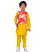 Twisha full sleeves cotton kurta pyjama geometric print jacket -yellow & coral