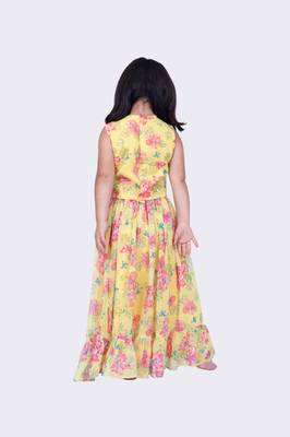 Twisha yellow sleeveless floral printed v neck back open ghaghra choli  5