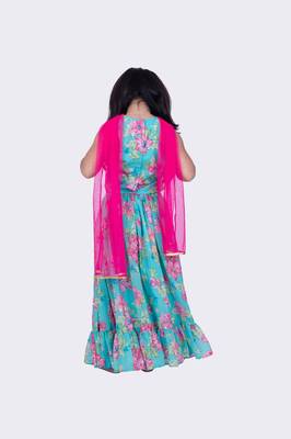 Twisha sea green sleeveless floral printed v neck back open ghagra choli 5