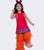 Twisha pink orange sleeveless polyester mock jacket embroidered top with sharara