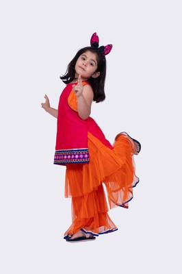 Twisha pink orange sleeveless polyester mock jacket embroidered top with sharara 3