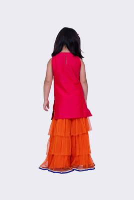Twisha pink orange sleeveless polyester mock jacket embroidered top with sharara 4
