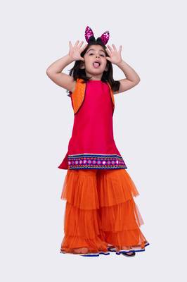 Twisha pink orange sleeveless polyester mock jacket embroidered top with sharara 5