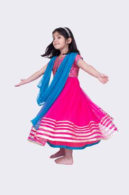Twisha short sleeves brocade and net gown - pink 1