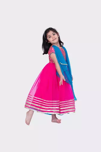 Twisha short sleeves brocade and net gown - pink
