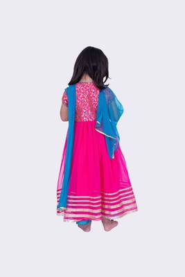 Twisha short sleeves brocade and net gown - pink 4