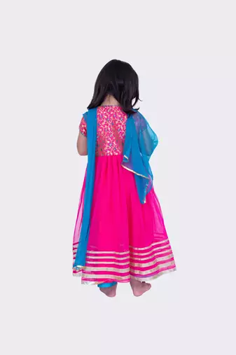 Twisha short sleeves brocade and net gown - pink