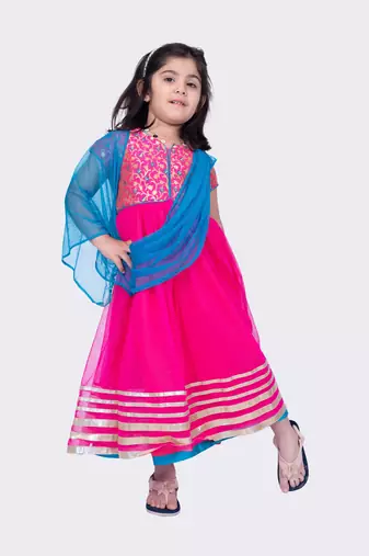 Twisha short sleeves brocade and net gown - pink