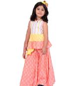 Twisha white & coral sleeveless asymmetric rayon embroidered top with sharara