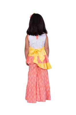 Twisha white & coral sleeveless asymmetric rayon embroidered top with sharara 2
