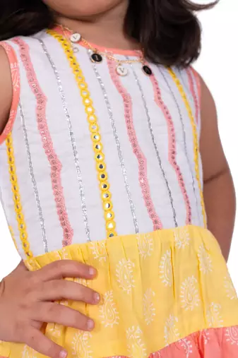 Twisha white & coral sleeveless asymmetric rayon embroidered top with sharara