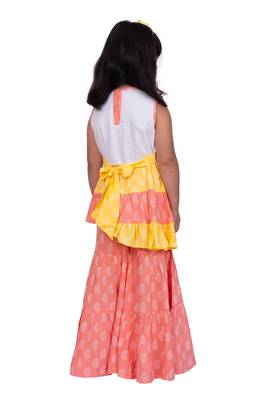 Twisha white & coral sleeveless asymmetric rayon embroidered top with sharara 5
