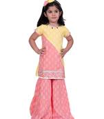 Twisha yellow & coral sleeveless colour blocked rayon printed top with sharara