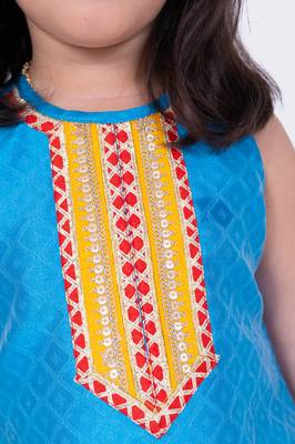 Twisha sky blue & yellow sleeveless aline polyester kurta and dhoti 5