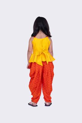 Twisha yellow & orange sleeveless strappy pleated polyester peplum top & dhoti 4
