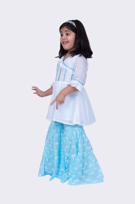 Twisha white & blue 3/4 sleeves embroidered frilled top with sharara 4