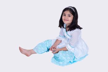 Twisha white & blue 3/4 sleeves embroidered frilled top with sharara 5