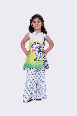 Twisha white & lime green sleeveless zebra printed top and  printed sharara   1
