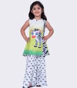 Twisha white & lime green sleeveless zebra printed top and  printed sharara  