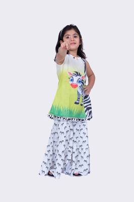 Twisha white & lime green sleeveless zebra printed top and  printed sharara   3