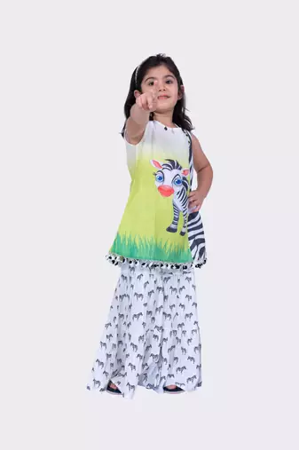 Twisha white & lime green sleeveless zebra printed top and  printed sharara  