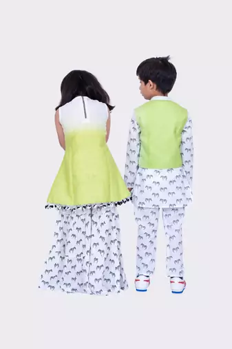 Twisha white & lime green sleeveless zebra printed top and  printed sharara  