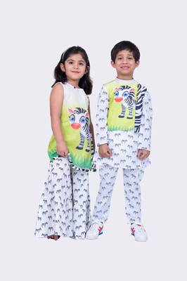 Twisha white & lime green sleeveless zebra printed top and  printed sharara   5