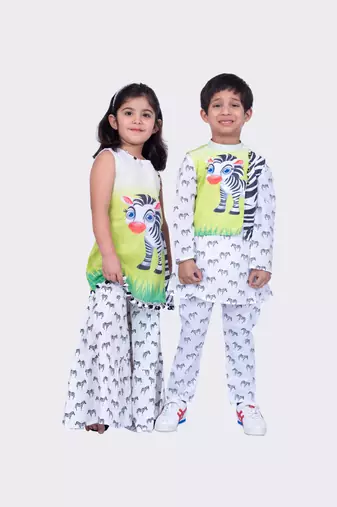 Twisha white & lime green sleeveless zebra printed top and  printed sharara  