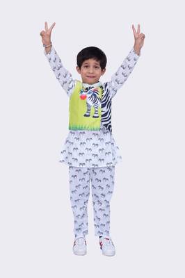 Twisha full sleeves zebra printed kurta churidar and jacket -white & lime green 1