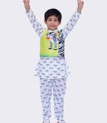 Twisha full sleeves zebra printed kurta churidar and jacket -white & lime green