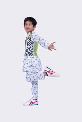 Twisha full sleeves zebra printed kurta churidar and jacket -white & lime green 2