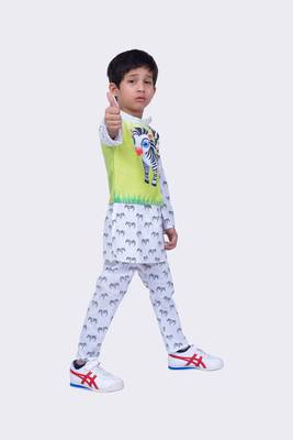 Twisha full sleeves zebra printed kurta churidar and jacket -white & lime green 3