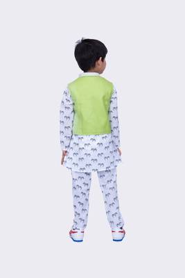 Twisha full sleeves zebra printed kurta churidar and jacket -white & lime green 4